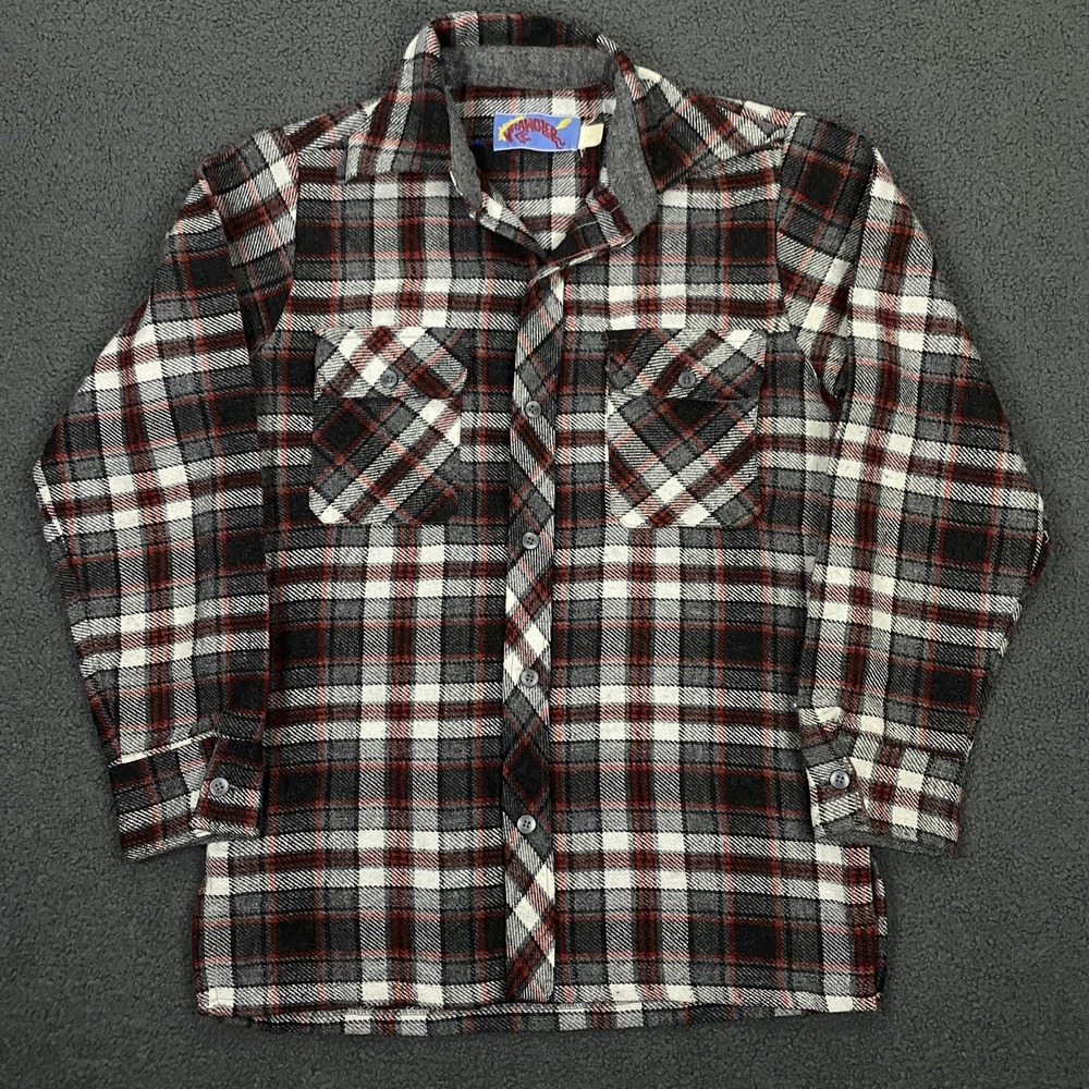 VTG Wrangler Shirt Mens Medium Wool Flannel Button Up Western Dagger Collar 70s